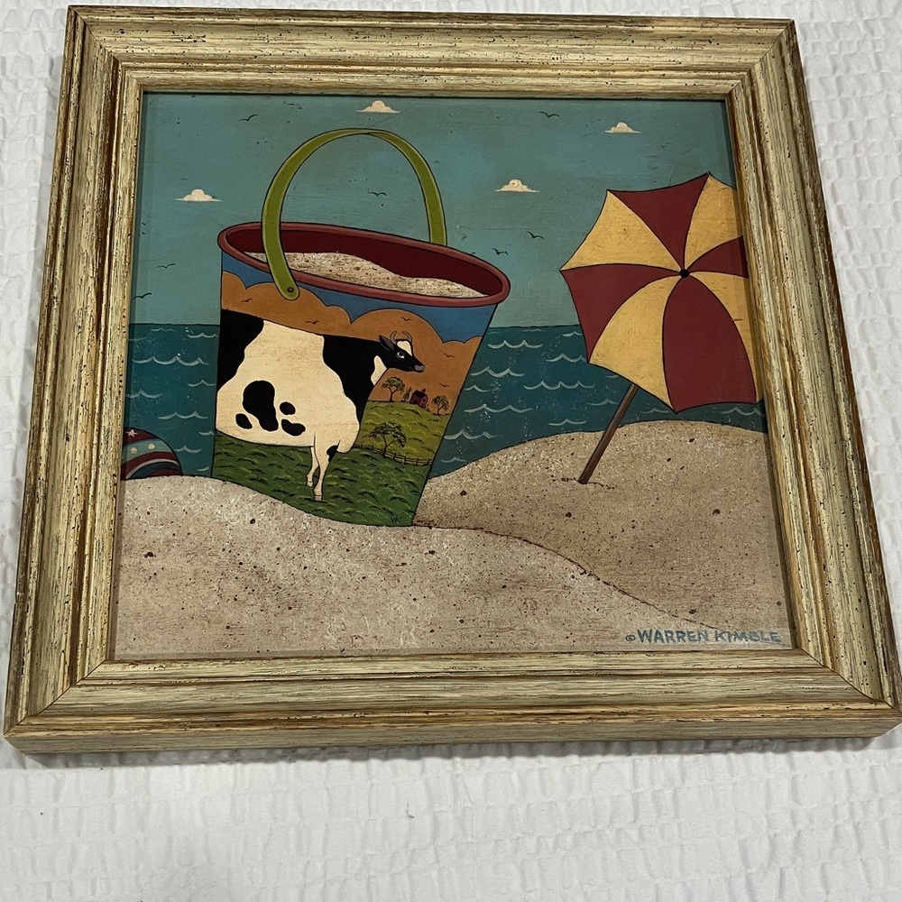 Warren Kimble Framed  “Bessie by the Sea” Beach Scene print.